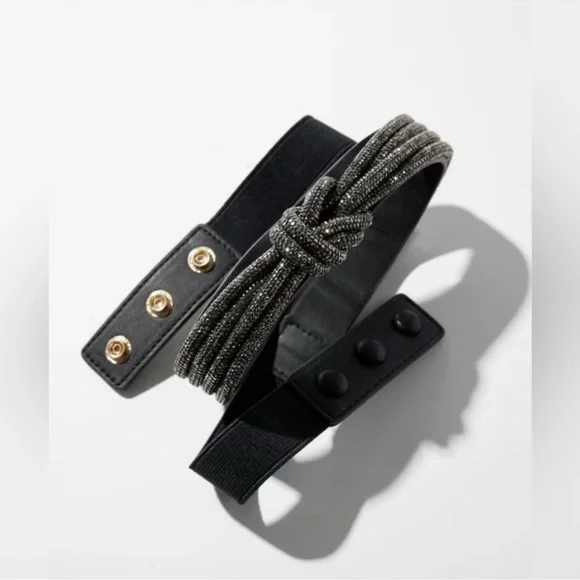 WHBM black crystal knot stretch belt 2CQ8020_SET_7ec77056-7bad-42cb  main image 4